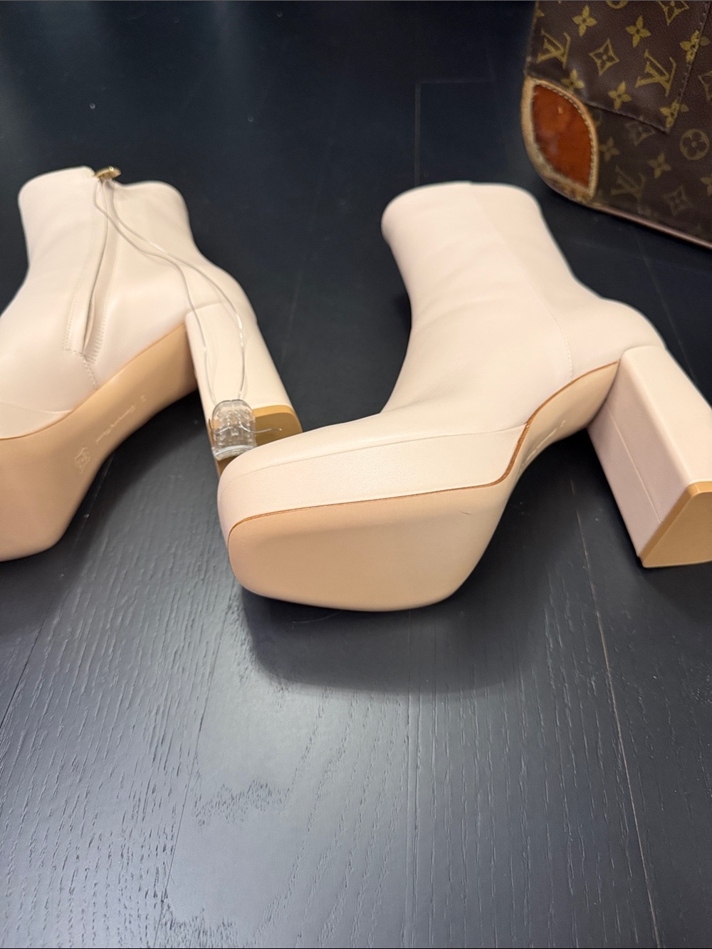 Gianvito Rossi Cream Mid-Calf Block Heel Boots - Picture 3 of 4